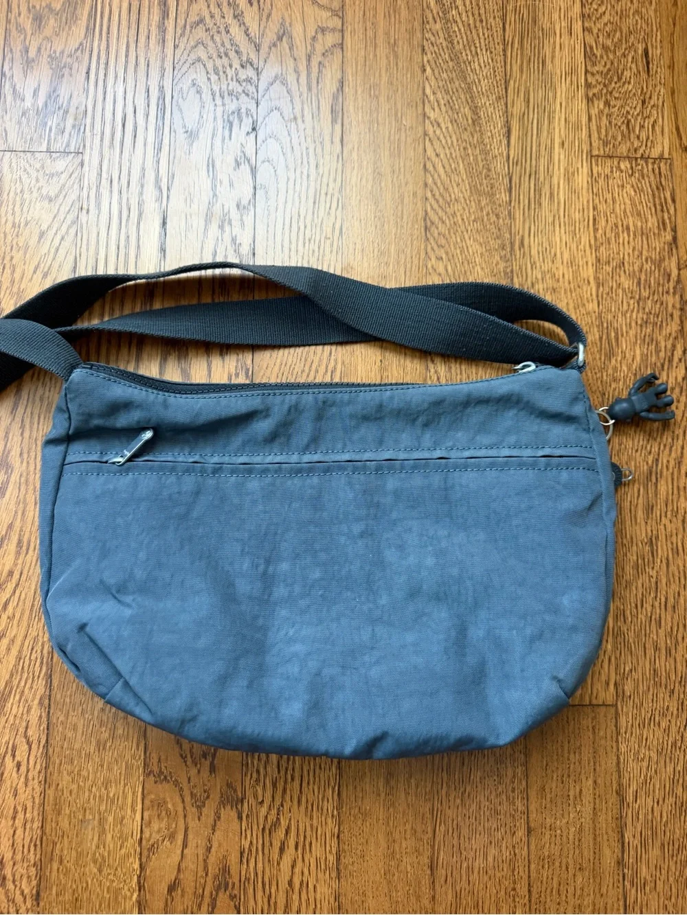 Kipling Blue Gray Nylon Crossbody Bag w/ Monkey Charm Y2K